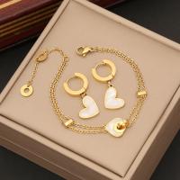 Fashion Stainless Steel Jewelry Sets, 304 Stainless Steel, with Resin Shell, Heart, gold color plated, Double Layer & for woman 
