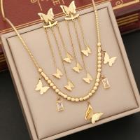 Rhinestone stainless steel Jewelry Set, 304 Stainless Steel, with 2inch extender chain, Butterfly, gold color plated & for woman & with rhinestone Approx 15.7 Inch 