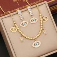 Evil Eye Jewelry Set, 304 Stainless Steel, with turquoise, gold color plated, snake chain & micro pave cubic zirconia & for woman [