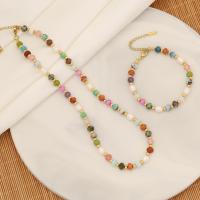 Jewelry Gift Sets, Natural Stone, with 304 Stainless Steel Chain & Plastic Pearl, gold color plated & for woman 