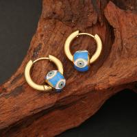 Evil Eye Earrings, 304 Stainless Steel, gold color plated, for woman & enamel 15mm 