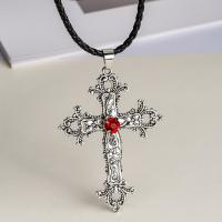 Rhinestone Zinc Alloy Necklace, Cross, silver color plated, fashion jewelry & Unisex & with rhinestone Approx 43 cm [