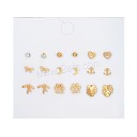 Zinc Alloy Rhinestone Stud Earring, gold color plated, 9 pieces & fashion jewelry & for woman & with rhinestone, golden 