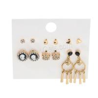 Zinc Alloy Rhinestone Drop Earring, gold color plated, 6 pieces & fashion jewelry & embossed & for woman & with rhinestone, multi-colored 