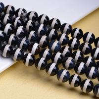 Natürliche schwarze Achat Perlen, Schwarzer Achat, rund, poliert, DIY & verschiedene Größen vorhanden, zwei verschiedenfarbige, Länge:ca. 36.8-39 cm, verkauft von Strang[