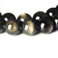 Single Gemstone Beads, Gold Obsidian, Round, polished, Natural & DIY Approx 39 cm [