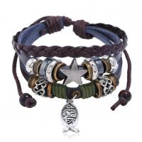Cowhide Bracelets, with PU Leather & Wax Cord & Zinc Alloy, handmade, three layers & fashion jewelry & Unisex cm [