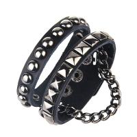 Cowhide Bracelets, with Copper Coated Plastic & Zinc Alloy, handmade, fashion jewelry & Unisex, black, 38mm cm [