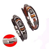 Cowhide Bracelets, Split Layer Cowhide Leather, with PU Leather & Zinc Alloy, handmade, three layers & fashion jewelry & Unisex 10mm cm [