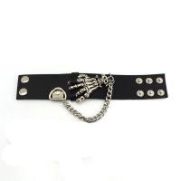 PU Leather Cord Bracelets, with Iron & Zinc Alloy, handmade, fashion jewelry & Unisex, black, 40mm cm [