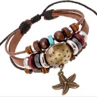 Cowhide Bracelets, Full Grain Cowhide Leather, with Wood & Zinc Alloy, handmade, three layers & fashion jewelry & Unisex cm [