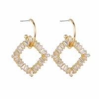 Cubic Zircon Brass Earring, with Cubic Zirconia, Square, plated, fashion jewelry & for woman & hollow 