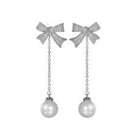 Cubic Zircon Brass Earring, with pearl & Cubic Zirconia, Round, platinum color plated, fashion jewelry & for woman [