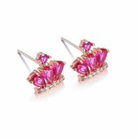Cubic Zircon Brass Earring, with Cubic Zirconia, Crown, plated, fashion jewelry & for woman [