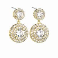 Cubic Zircon Brass Earring, with Cubic Zirconia, Round, plated, fashion jewelry & for woman 