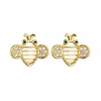Cubic Zircon Brass Earring, with Cubic Zirconia, Bee, gold color plated, fashion jewelry & for woman & hollow 