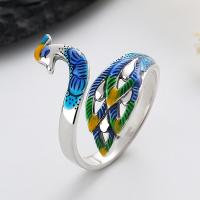 Sterling Silver Finger Ring, 925 Sterling Silver, Peacock, Antique finish, fashion jewelry & for woman & enamel, 20mm 