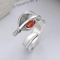 Sterling Silver Finger Ring, 925 Sterling Silver, with Garnet, Feather, Antique finish, fashion jewelry & Unisex, 22mm 