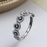Sterling Silver Finger Ring, 925 Sterling Silver, Daisy, Antique finish, fashion jewelry & for woman, 6mm 