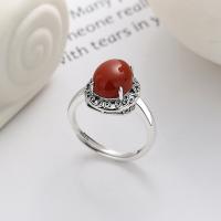 Sterling Silver Finger Ring, 925 Sterling Silver, with Yunnan Red Agate, Antique finish, fashion jewelry & Unisex, 12.5mm 