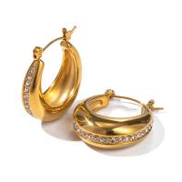 Boucle d'oreille en acier inoxydable Dangle, Acier inoxydable 304, Plaqué or 18K, bijoux de mode & pavé de micro zircon & pour femme, doré Vendu par paire[