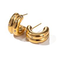 Stainless Steel Stud Earring, 304 Stainless Steel, 18K gold plated, fashion jewelry & for woman & with rhinestone, golden [