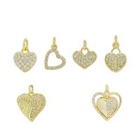Cubic Zirconia Micro Pave Brass Pendant, Heart, gold color plated & micro pave cubic zirconia & for woman, golden [