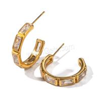 Boucle en acier inoxydable zircons cubiques, Acier inoxydable 304, Plaqué or 18K, bijoux de mode & pavé de micro zircon & pour femme, doré Vendu par paire[