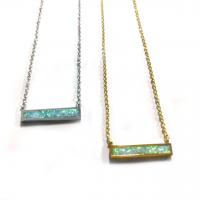 Edelstahl Schmuck Halskette, 304 Edelstahl, mit Opal, mit Verlängerungskettchen von 1.97inch, Modeschmuck & unisex, keine, 25x5mm, Länge:ca. 15.75 ZollInch, verkauft von Strang