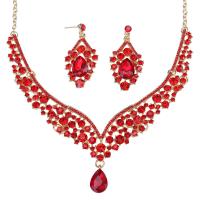 Crystal Jewelry Sets, Zinc Alloy, earring & necklace, with Crystal, with 1.97inch extender chain, 2 pieces & for woman & with rhinestone 60mm Approx 17.72 Inch [