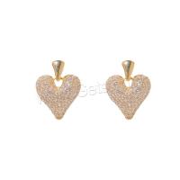 Cubic Zirconia Micro Pave Brass Earring, Heart, gold color plated, fashion jewelry & micro pave cubic zirconia & for woman [