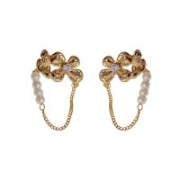 Cubic Zirconia Micro Pave Brass Earring, with Plastic Pearl, Bowknot, plated, fashion jewelry & micro pave cubic zirconia & for woman [