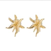 Brass Stud Earring, with Plastic Pearl, Flower, gold color plated, fashion jewelry & for woman, white [