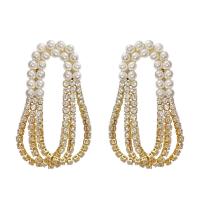 Befestiger Zirkonia Messing Ohrring, mit Kunststoff Perlen, goldfarben plattiert, Modeschmuck & Micro pave Zirkonia & für Frau, 13x32mm, verkauft von Paar[