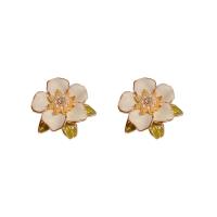 Cubic Zirconia Micro Pave Brass Earring, with Plastic Pearl, Flower, gold color plated, fashion jewelry & micro pave cubic zirconia & for woman & enamel, mixed colors 