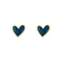 Латуни Стад Серьги, Медный сплав, Сердце, плакирован золотом, ювелирные изделия моды & Женский, голубой продается Пара