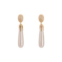 Cubic Zirconia Micro Pave Brass Earring, with Plastic Pearl, Teardrop, gold color plated, fashion jewelry & micro pave cubic zirconia & for woman, white [
