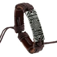 Cowhide Bracelets, with Linen & Zinc Alloy, handmade, fashion jewelry & Unisex, Crystal Brown, 12mm cm [