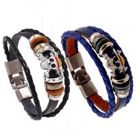 Cowhide Bracelets, Split Layer Cowhide Leather, with PU Leather & Zinc Alloy, handmade, three layers & fashion jewelry & Unisex, silver color, 10mm cm [