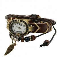 Unisex Wrist Watch, Full Grain Cowhide Leather, with Glass & Wood & Zinc Alloy, handmade, fashion jewelry cm 