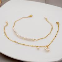 Bracelets de perles, Acier titane, avec perle d'eau douce cultivée, avec 3.5cm chaînes de rallonge, Plaqué d'or, bijoux de mode & styles différents pour le choix & pour femme, deux couleurs différentes .5 cm, Vendu par PC[