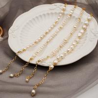 bracelet en laiton de perle d'eau douce cultivée, avec perle d'eau douce cultivée, avec 3cm chaînes de rallonge, Plaqué d'or, bijoux de mode & styles différents pour le choix & pour femme, doré cm, Vendu par brin[