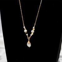 Freshwater Pearl Brass Necklace, with Freshwater Pearl, with 6cm extender chain, real gold plated, fashion jewelry & for woman, two different colored cm [