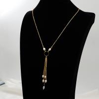 Süßwasserperlen Messing Halskette, mit Natürliche kultivierte Süßwasserperlen, mit Verlängerungskettchen von 6cm, vergoldet, Modeschmuck & für Frau, zwei verschiedenfarbige, Länge:50 cm, verkauft von PC
