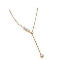 Natural Freshwater Pearl Necklace, Titanium Steel, with Freshwater Pearl, gold color plated, fashion jewelry & for woman, two different colored cm [