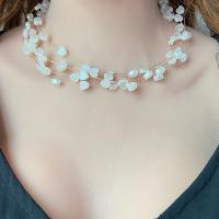 Plastik-Perlenkette, Eisen, mit Kunststoff Perlen, mit Verlängerungskettchen von 7cm, Herz, Modeschmuck, weiß, Länge:38 cm, verkauft von PC[