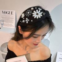 Hair Bands, Cloth, with Plastic Pearl, Flower, fashion jewelry & with rhinestone, black [