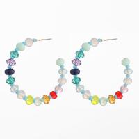 Brass Stud Earring, with Glass Beads & Seedbead, handmade & for woman, multi-colored [