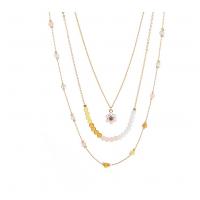 Fashion Multi Layer Necklace, Alloy, with Glass Beads & Freshwater Pearl & Rhinestone, with 1.96 lnch extender chain & for woman, gold Approx 16.14 Inch [