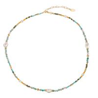Gemstone Necklaces, Brass, with Natural Stone & Plastic Pearl, gold color plated, fashion jewelry & for woman Approx 19.3 Inch 
